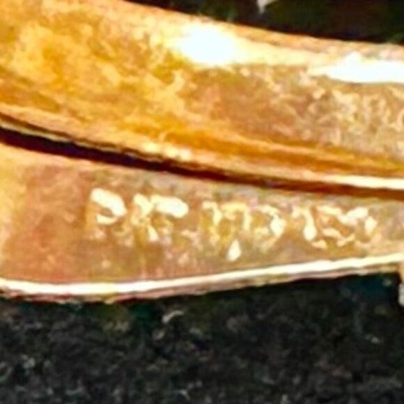 Vtg Signed Pat Pend Leaf Brooch & Clip-on Earrings Set Gold-tone Green Enamel - Picture 5 of 6